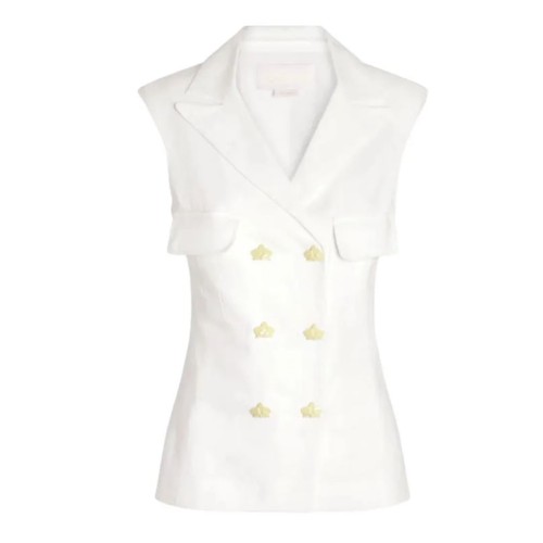 White Linen Double-Breasted Vest
