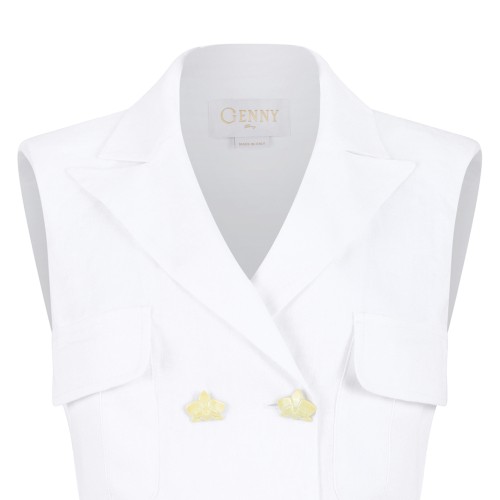 White Linen Double-Breasted Vest