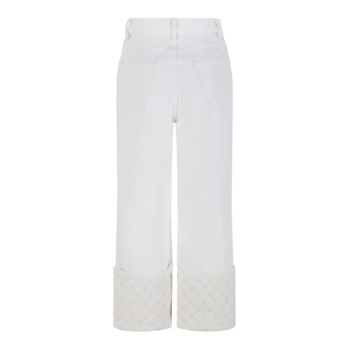 White Contrast Cuff Straight-Leg Jeans