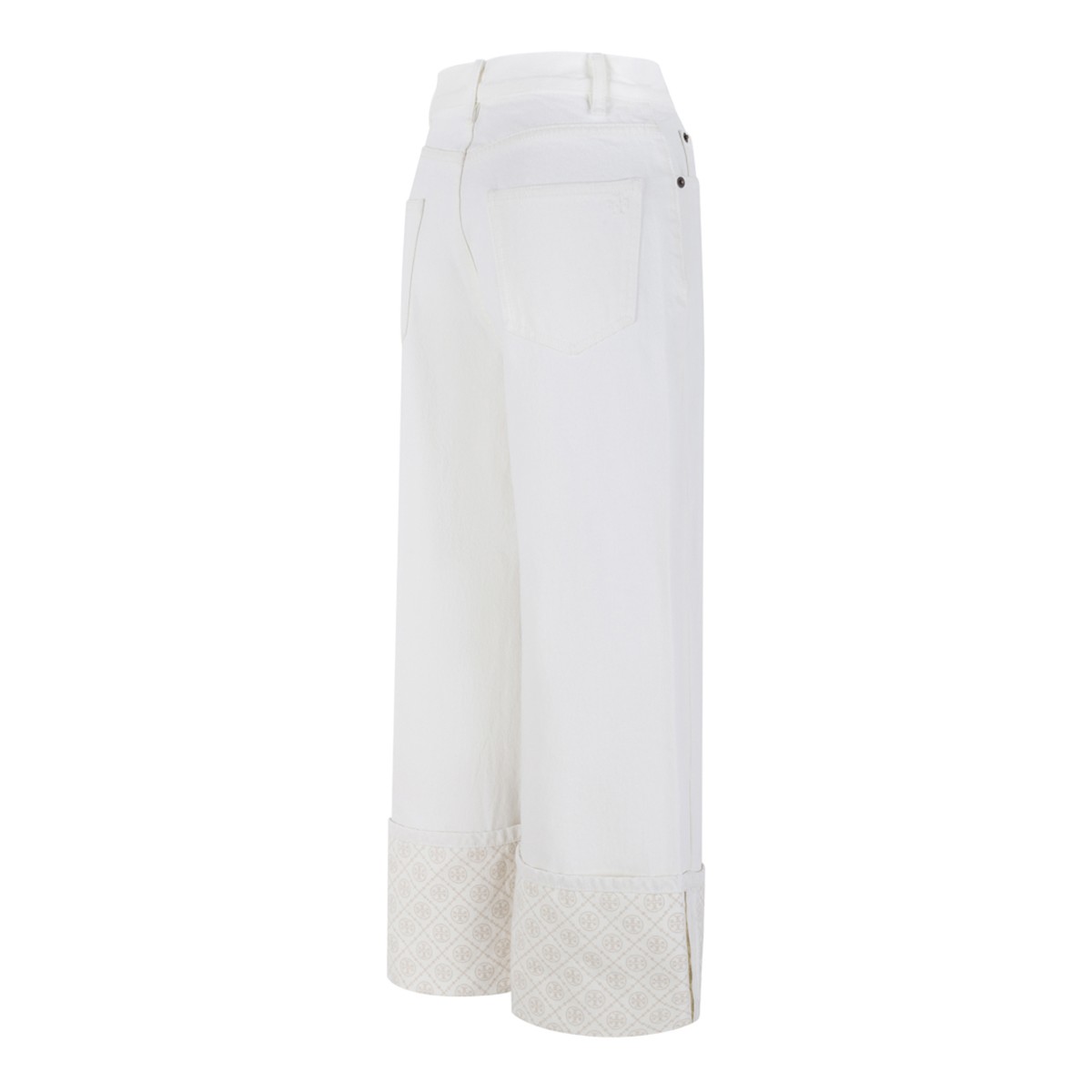 White Contrast Cuff Straight-Leg Jeans