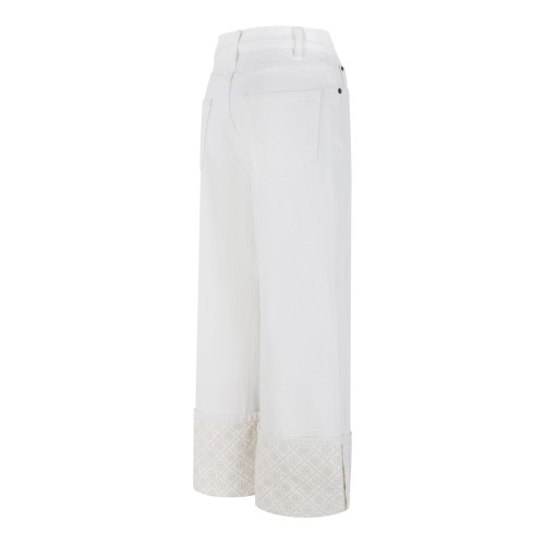 White Contrast Cuff Straight-Leg Jeans