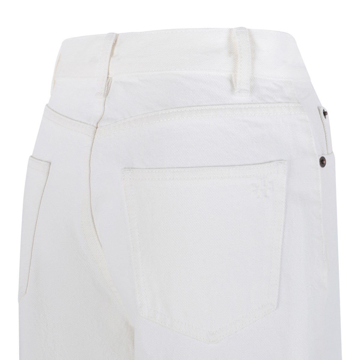 White Contrast Cuff Straight-Leg Jeans