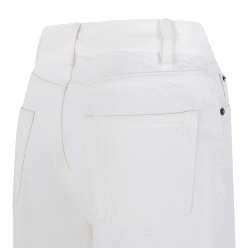 White Contrast Cuff Straight-Leg Jeans