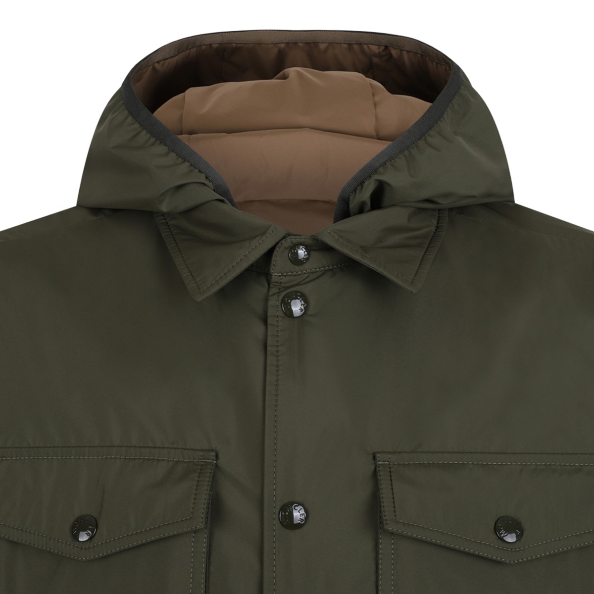 Moncler Olive Green Hooded Overshirt Jacket.