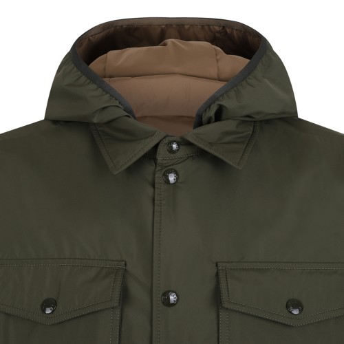 Moncler Olive Green Hooded Overshirt Jacket.