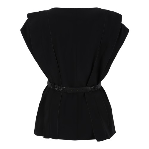 Black V-Neck Blouse with Belt 2