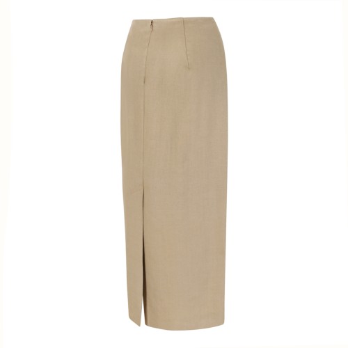 Beige Linen Midi Skirt