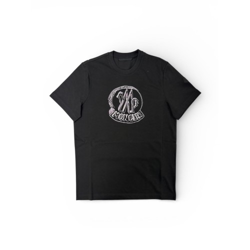 Moncler Black Logo Patch Cotton T-Shirt.