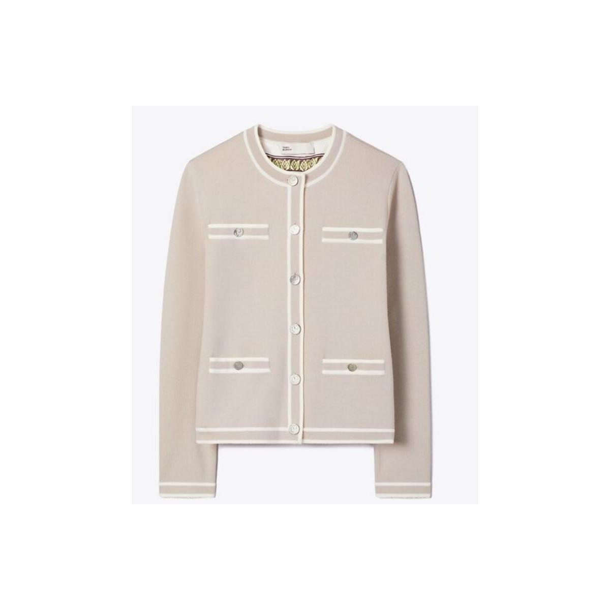 Gray and New Ivory Kendra Merino Wool Cardigan