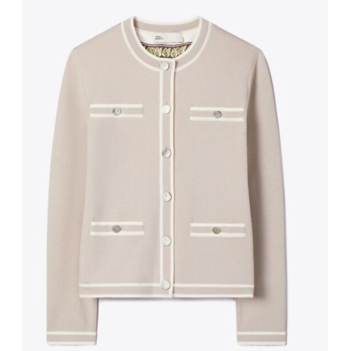 Gray and New Ivory Kendra Merino Wool Cardigan