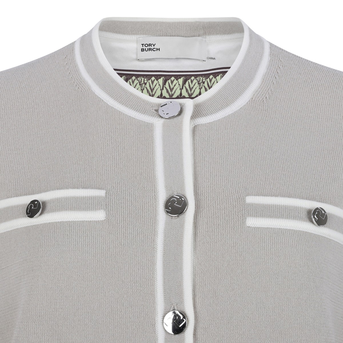 Gray and New Ivory Kendra Merino Wool Cardigan