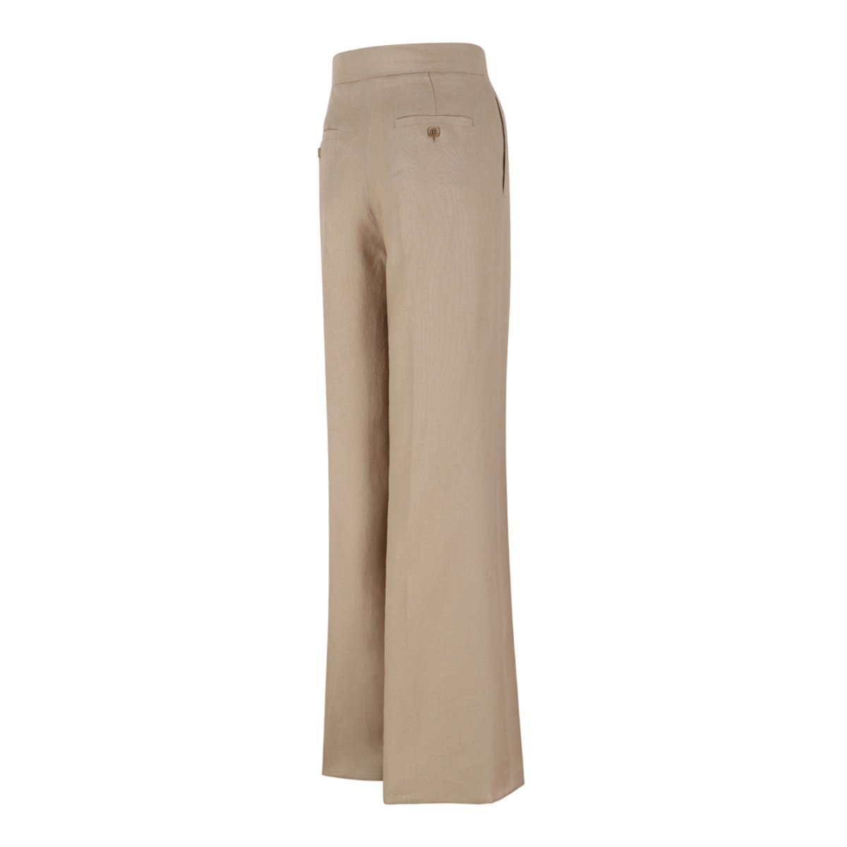 Beige Linen Wide-Leg Trousers