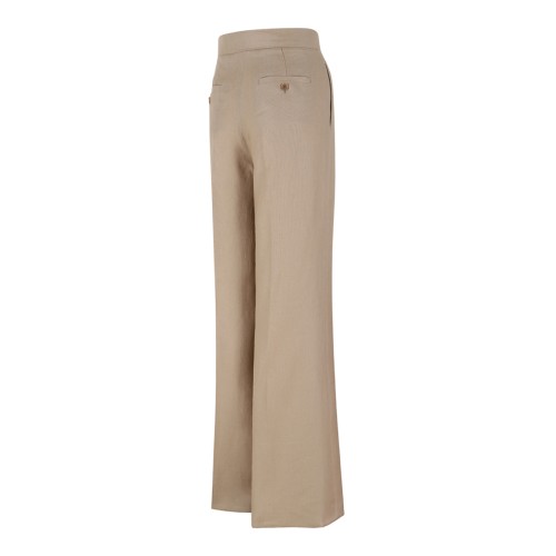 Beige Linen Wide-Leg Trousers