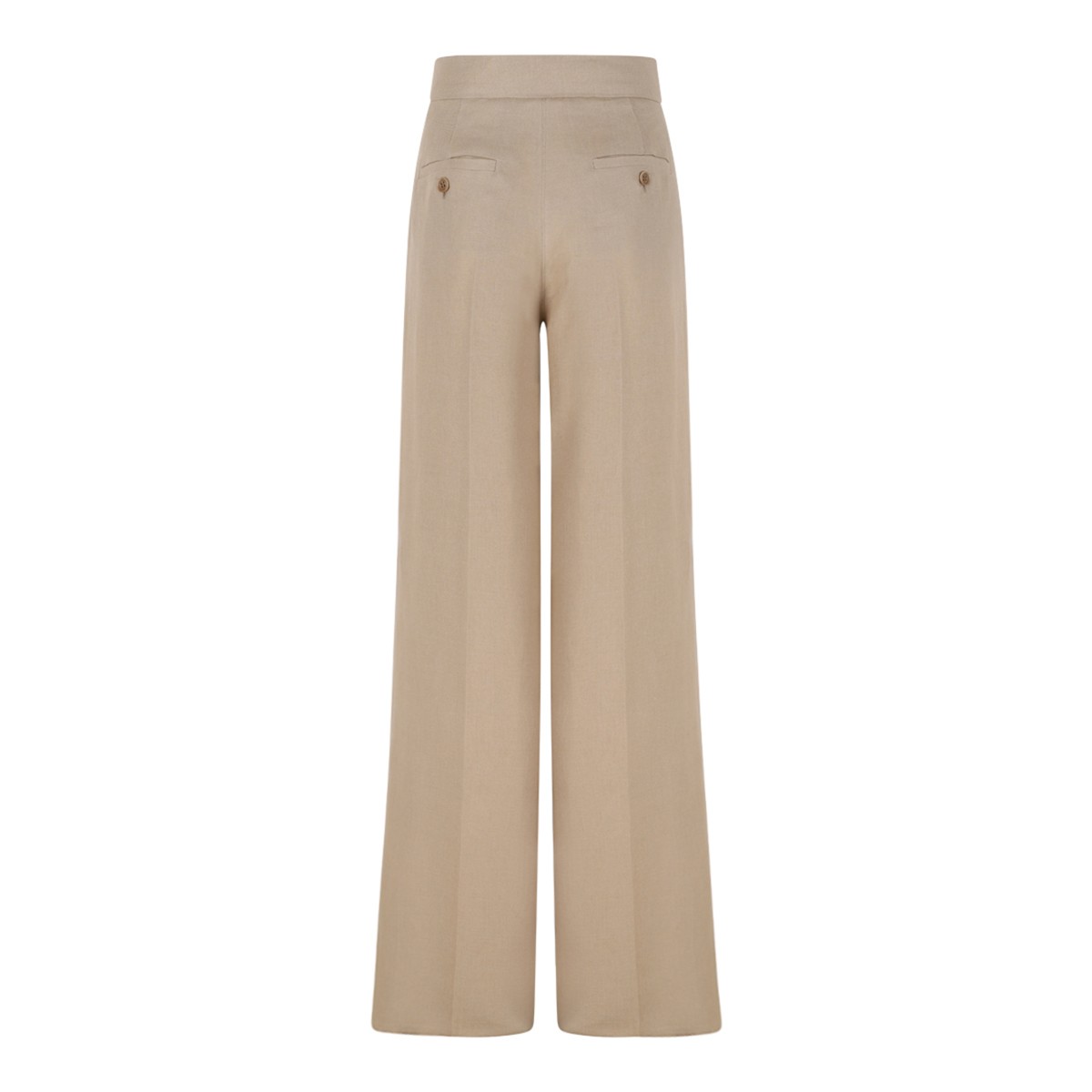 Beige Linen Wide-Leg Trousers