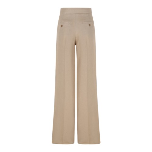 Beige Linen Wide-Leg Trousers