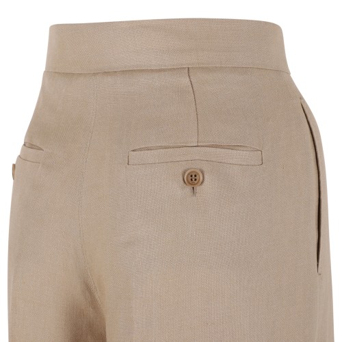 Beige Linen Wide-Leg Trousers