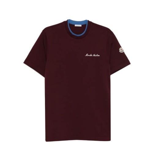 Moncler Burgundy Logo Cotton T-Shirt.