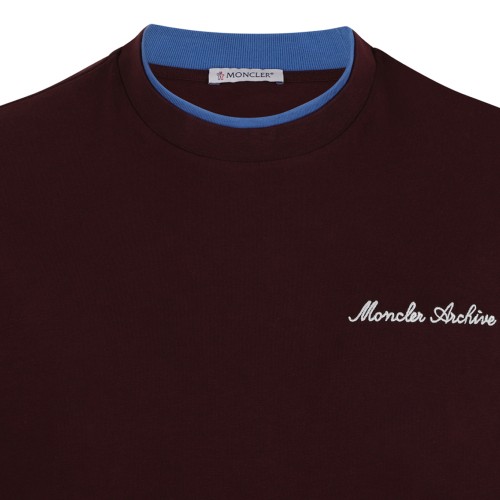 Moncler Burgundy Logo Cotton T-Shirt.