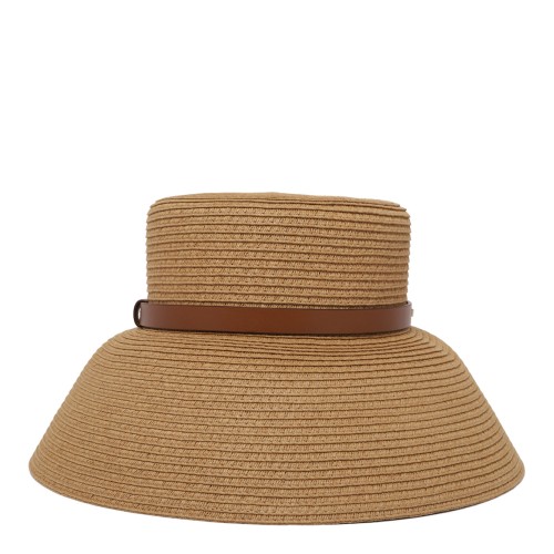 Beige Wide-Brim Hat With Metal Logo