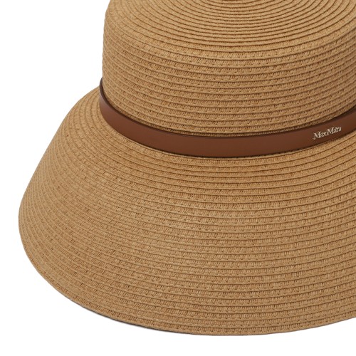 Beige Wide-Brim Hat With Metal Logo