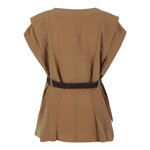Caramel V-Neck Blouse with Belt 2