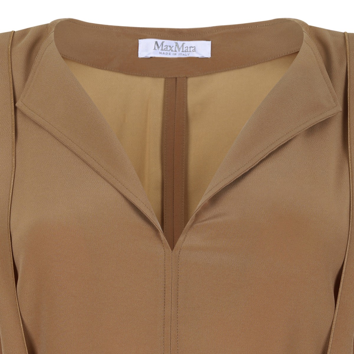 Caramel V-Neck Blouse with Belt