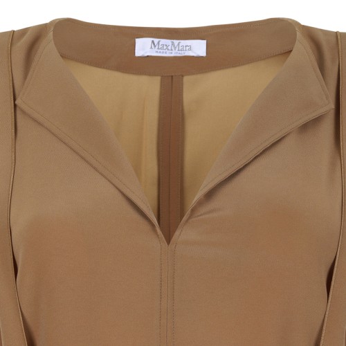 Caramel V-Neck Blouse with Belt