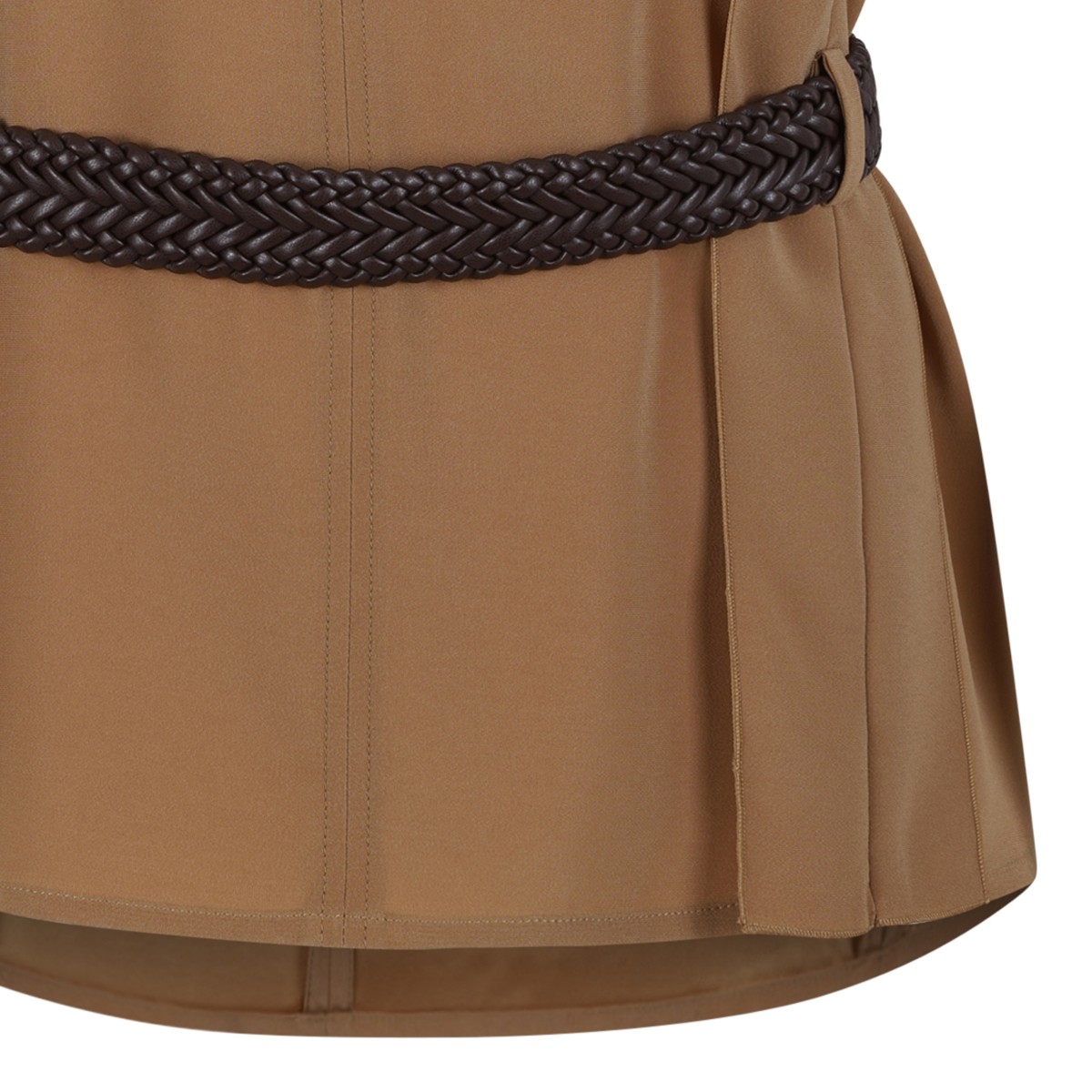Caramel V-Neck Blouse with Belt