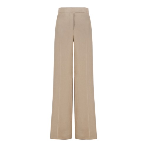 Beige Linen Wide-Leg Trousers