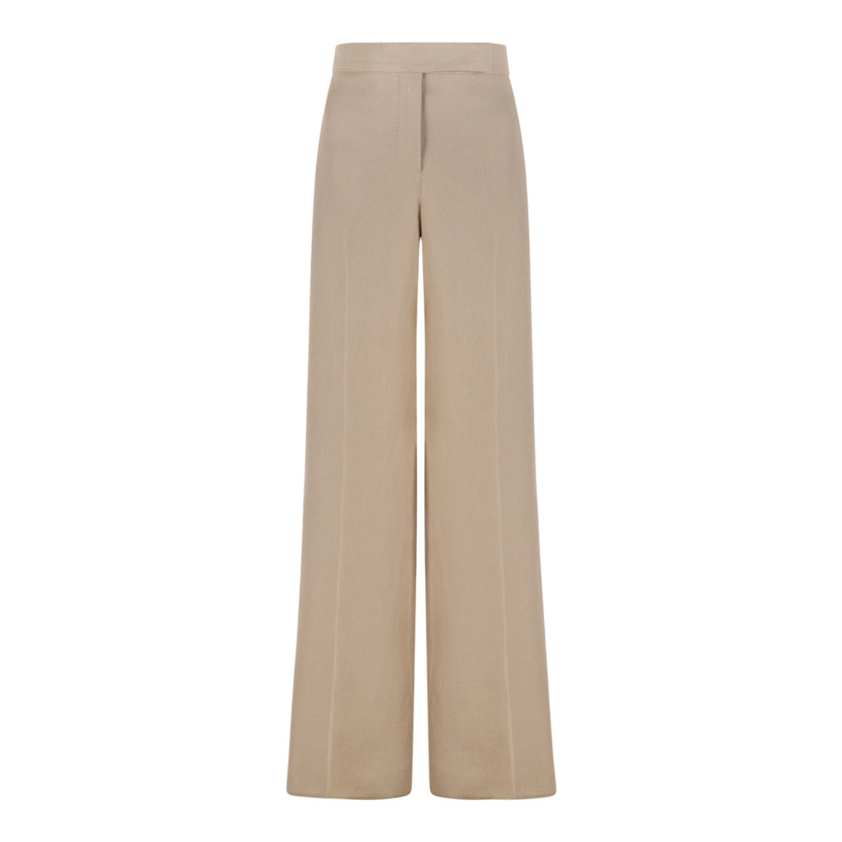 Beige Linen Wide-Leg Trousers