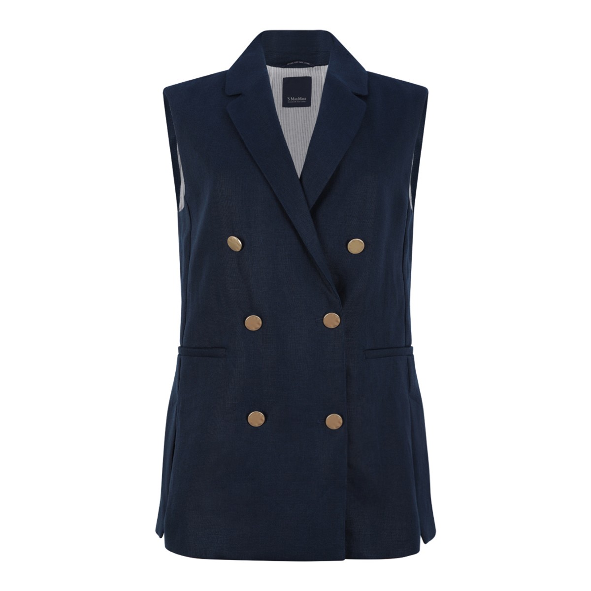 Midnight Blue Linen Double-Breasted Vest