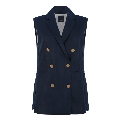 Midnight Blue Linen Double-Breasted Vest