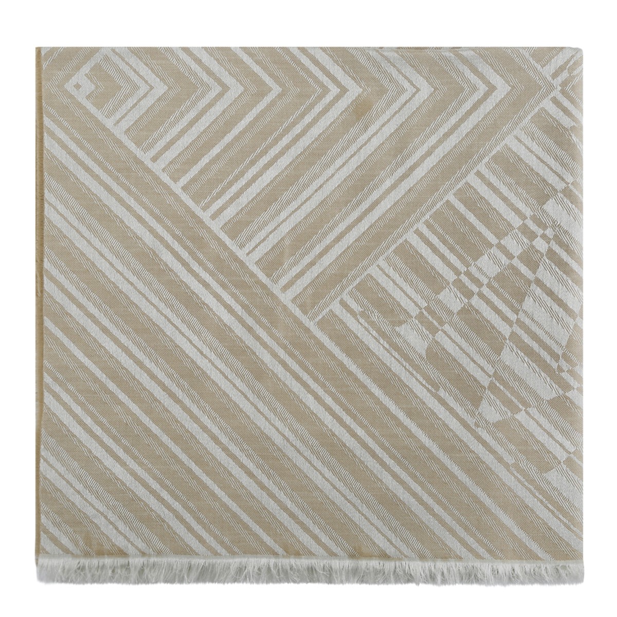 Taupe Wool and Silk Geometric Stole