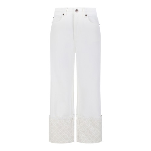 White Contrast Cuff Straight-Leg Jeans