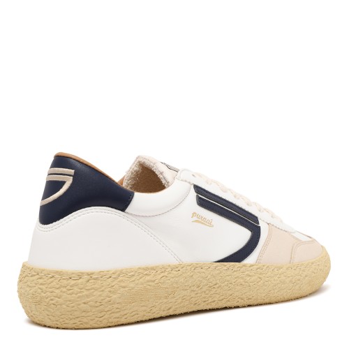 Puraai White Leather and Suede Sneakers.
