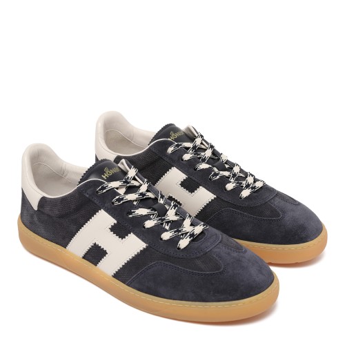 Hogan Navy Suede H-Stripes Sneakers.