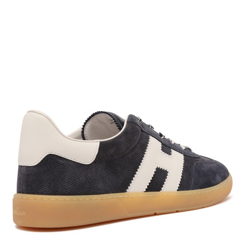 Hogan Navy Suede H-Stripes Sneakers.