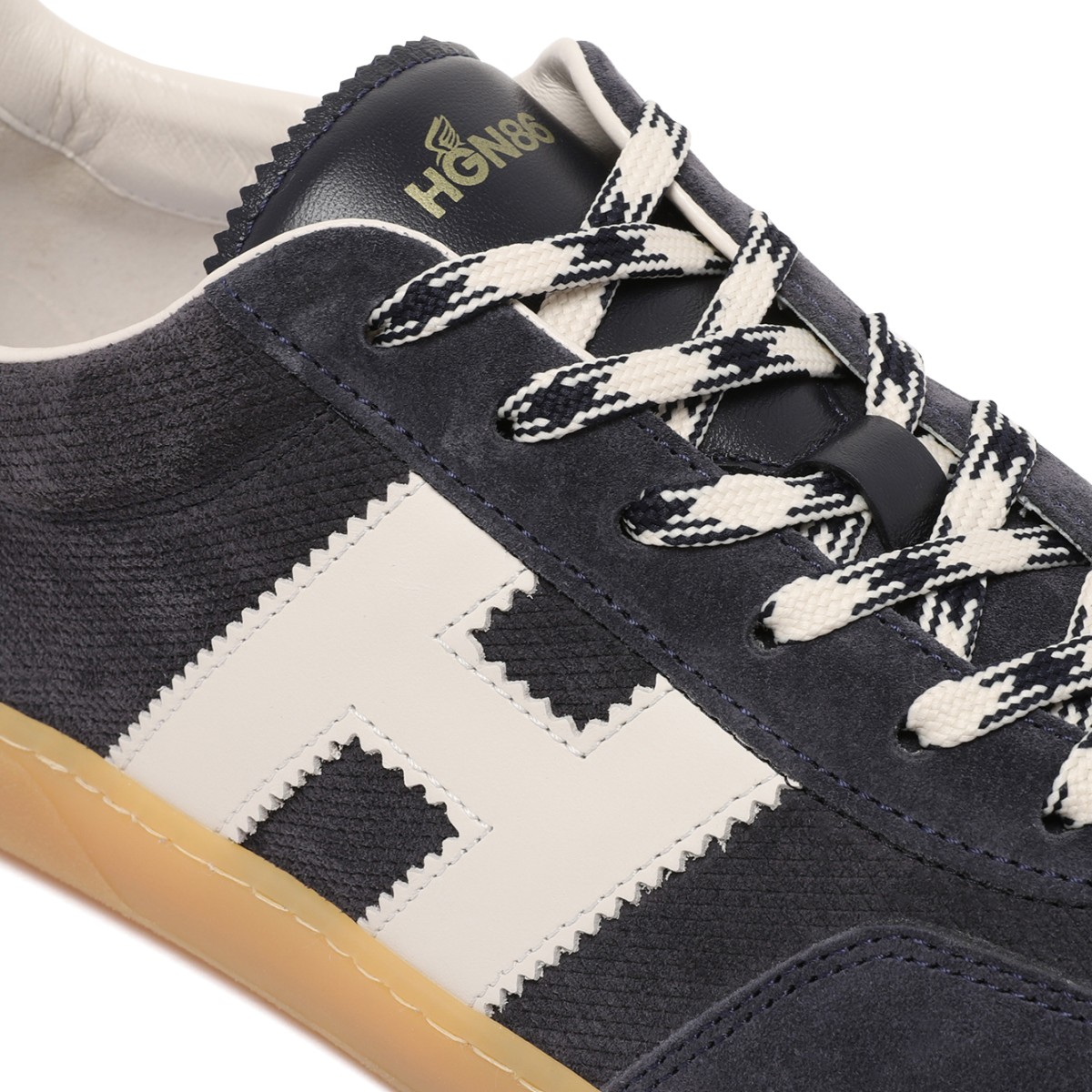 Hogan Navy Suede H-Stripes Sneakers.