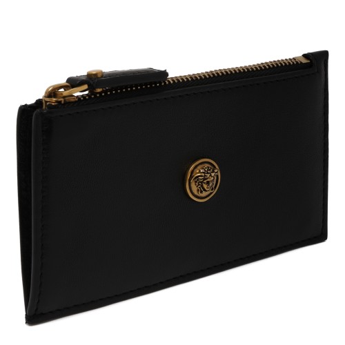 Versace Black Lamb Leather Zip Card Case.