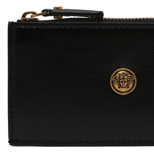 Versace Black Lamb Leather Zip Card Case.