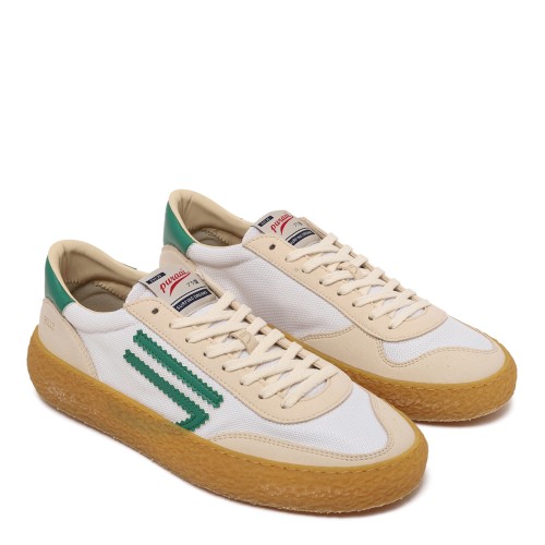 Puraai White Mesh and Leather Sneakers with Green Detail. 2