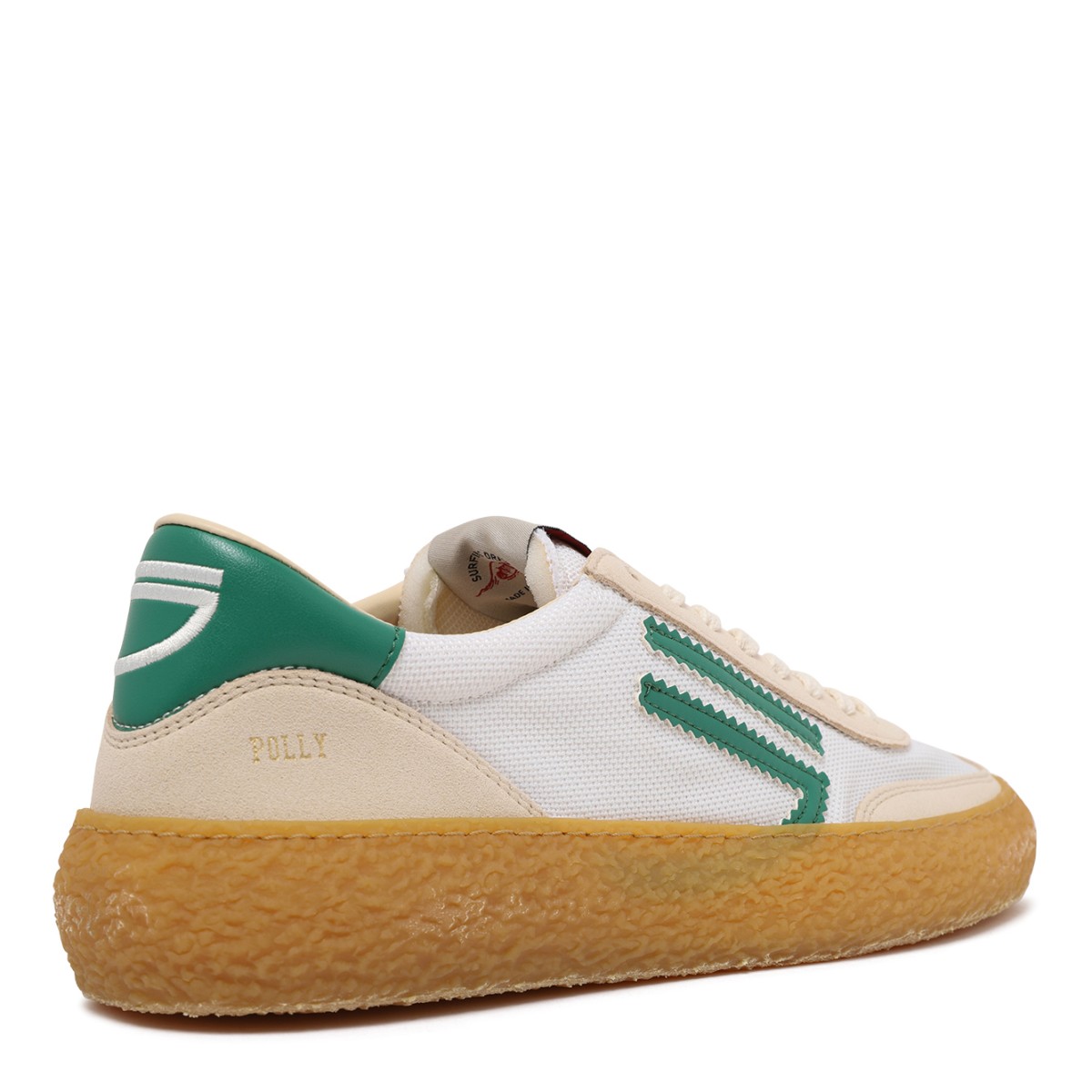 Puraai White Mesh and Leather Sneakers with Green Detail.