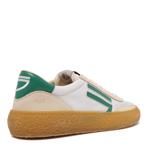 Puraai White Mesh and Leather Sneakers with Green Detail.
