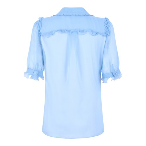 Dolce & Gabbana Light Blue Ruffled Silk Blouse. 2