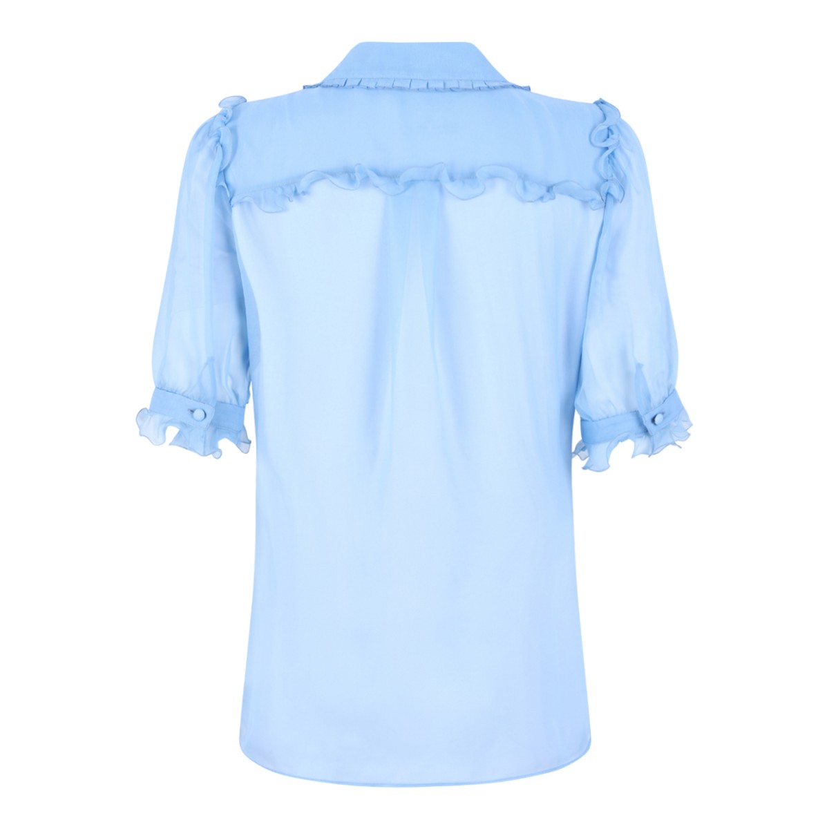 Dolce & Gabbana Light Blue Ruffled Silk Blouse.