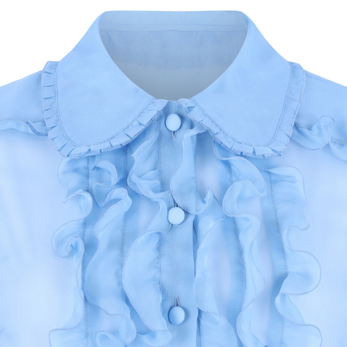 Dolce & Gabbana Light Blue Ruffled Silk Blouse.