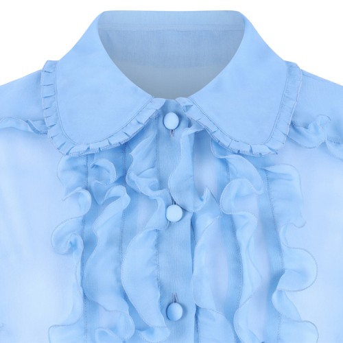 Dolce & Gabbana Light Blue Ruffled Silk Blouse.
