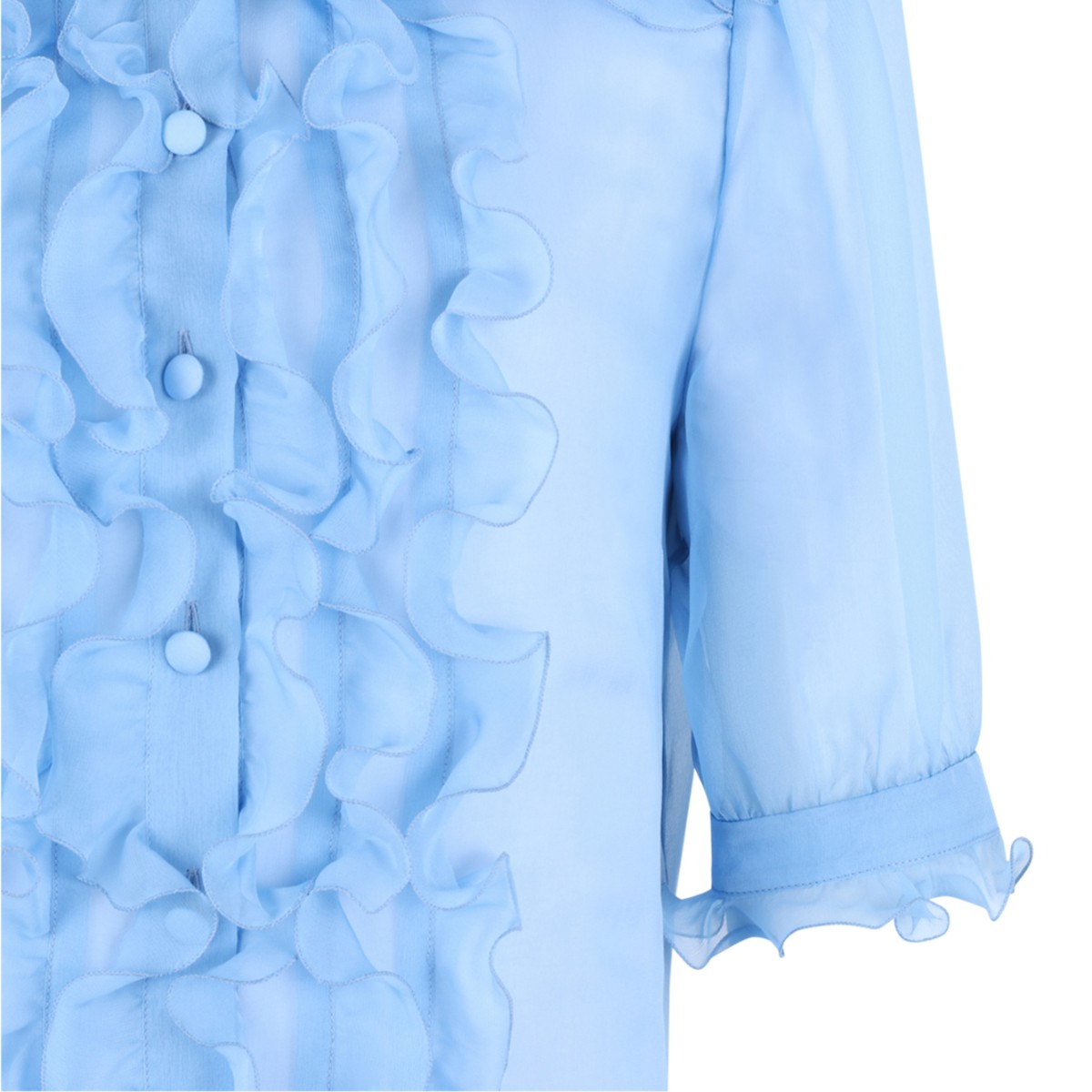 Dolce & Gabbana Light Blue Ruffled Silk Blouse.