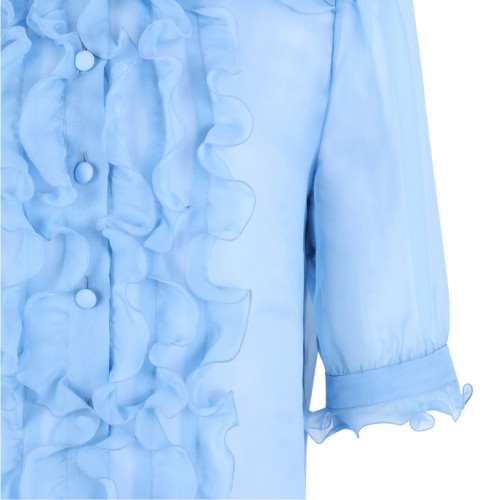 Dolce & Gabbana Light Blue Ruffled Silk Blouse.