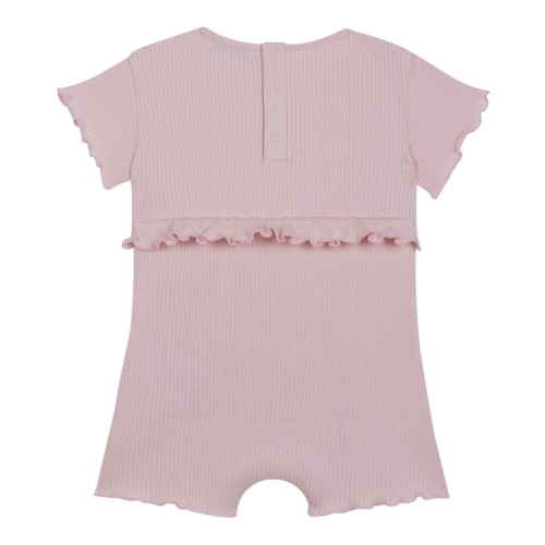 Moncler Kids Pink Cotton Romper with Ruffle Detail.